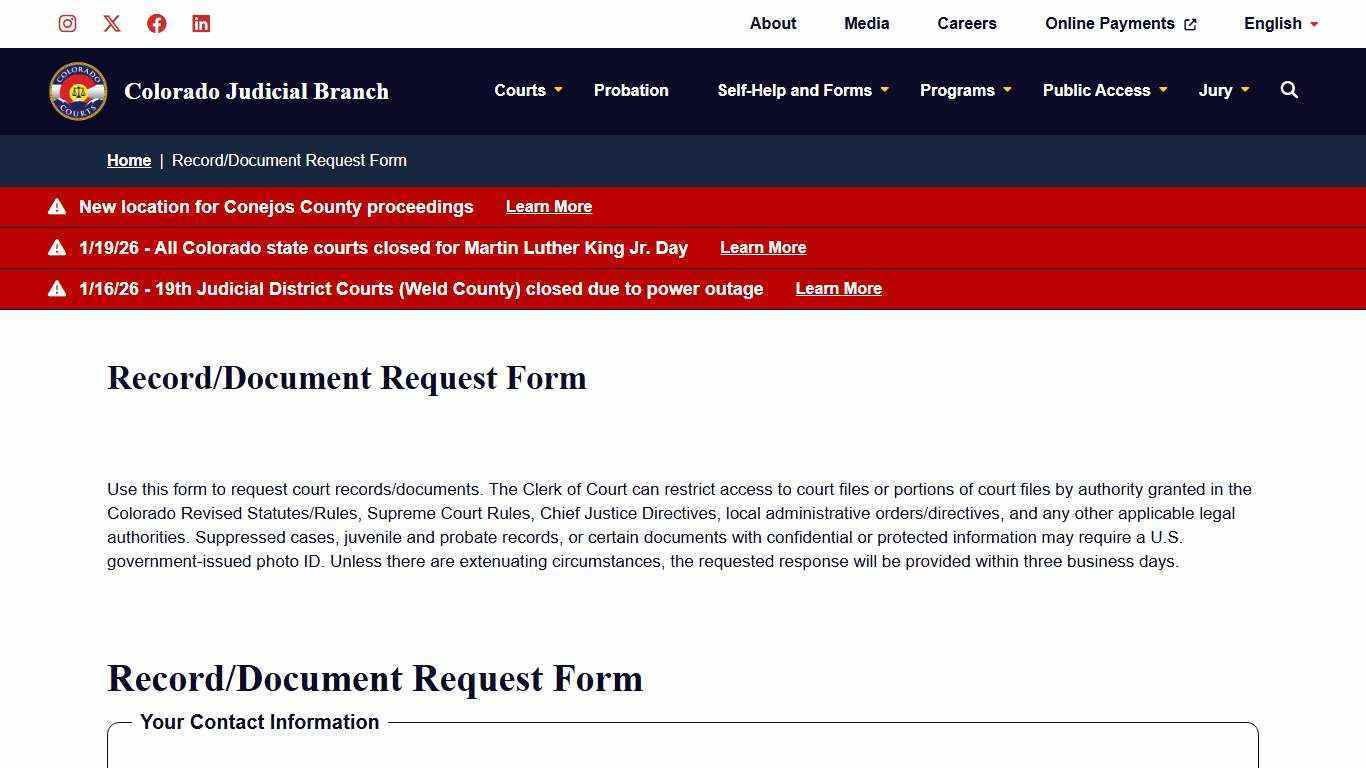 Record/Document Request Form | Colorado Judicial Branch