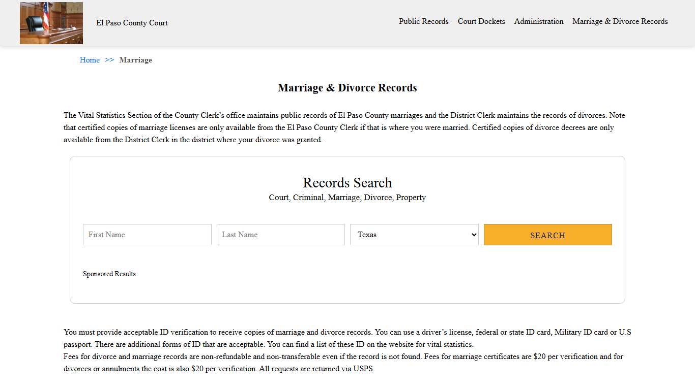 Marriage & Divorce Records | El Paso County Court